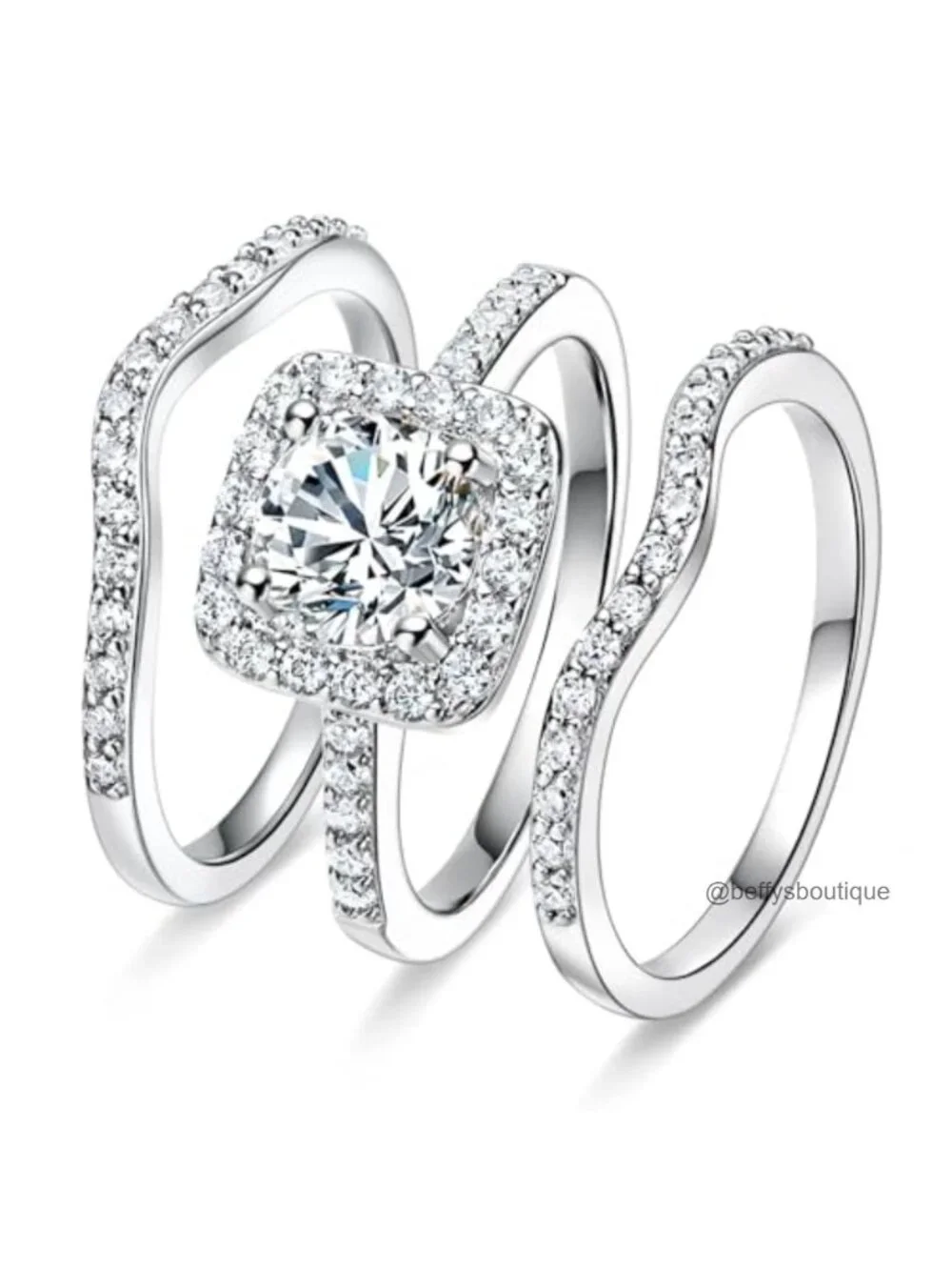 18K White Gold Plated Cubic Zirconia Halo Engagement Ring Set for Women Wedding